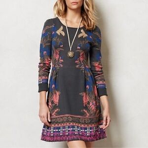 Anthropologie Knitted & Knotted Silk Blend Embroidered Long Sleeve Dress Small